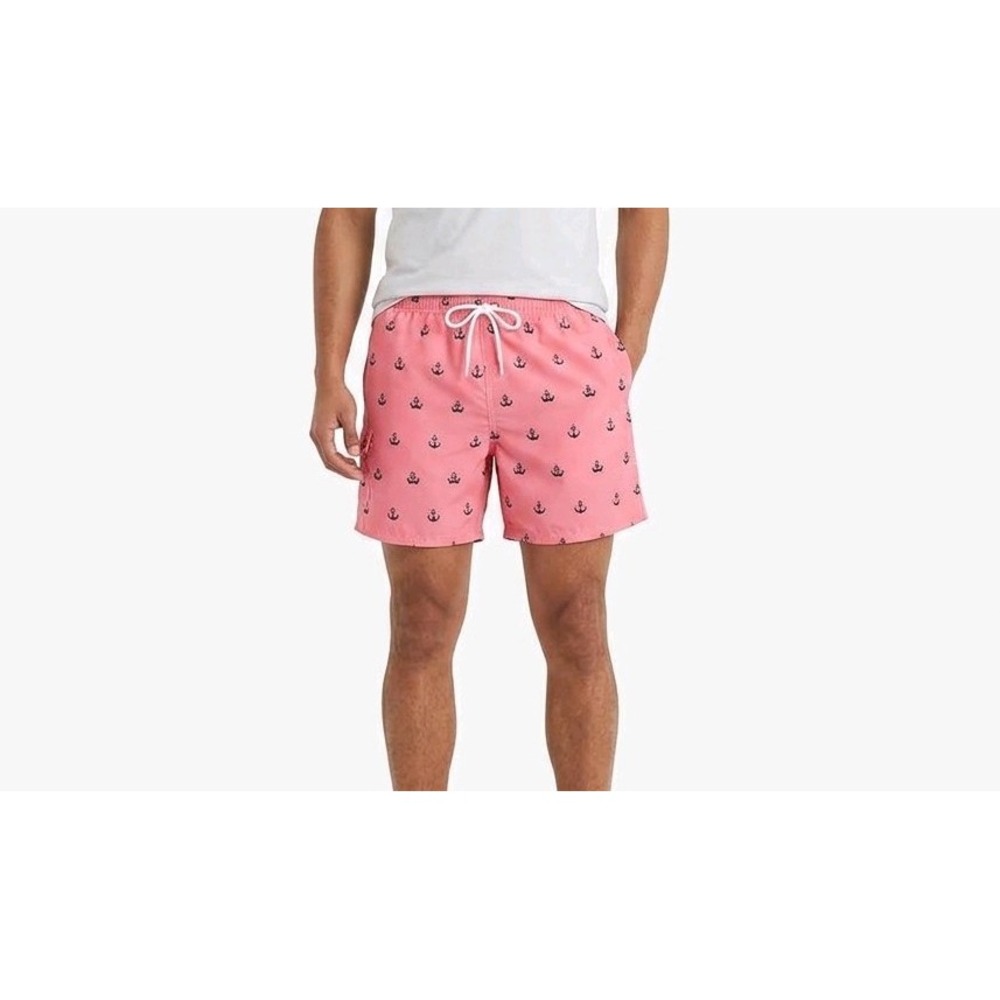 Scotamalone Men's Anchor Print Swim Trunks Pink/Black Mesh Lined Size XXXL